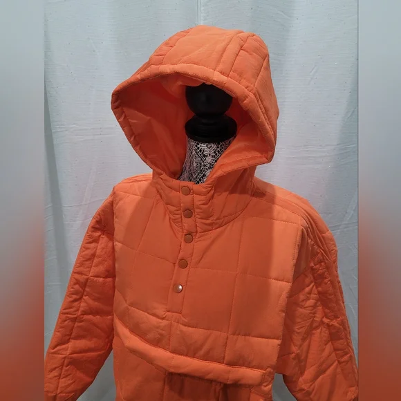 Orange Puffer Pullover Jacket Size Large Loose Fitting - Picture 9 of 10